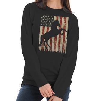 Horse American Flag Usa Patriotic Stallion Gift Women Long Sleeve Tshirt | Favorety