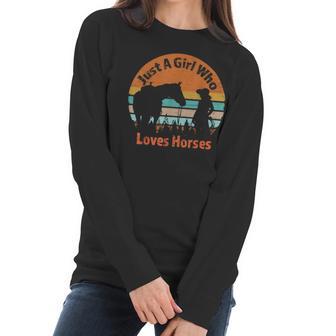 Just A Girl Who Loves Her Horse Retro Sunset Silhouette Gift Women Long Sleeve Tshirt | Favorety AU