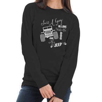 Just A Guy In Love With His Dog And His Jeep Men Women T-Shirt Graphic Print Casual Unisex Tee Women Long Sleeve Tshirt | Favorety