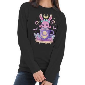 Kawaii Pastel Goth Cute Creepy Bunny In Teacup Men Women T-Shirt Graphic Print Casual Unisex Tee Women Long Sleeve Tshirt | Favorety AU