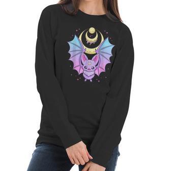 Kawaii Pastel Goth Cute Creepy Crescent Moon Bat Men Women T-Shirt Graphic Print Casual Unisex Tee Women Long Sleeve Tshirt | Favorety