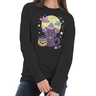 Kawaii Pastel Goth Cute Creepy Halloween Black Cat Witch Hat Men Women T-Shirt Graphic Print Casual Unisex Tee Women Long Sleeve Tshirt | Favorety DE