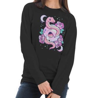 Kawaii Pastel Goth Cute Creepy Skull Serpent Snake Roses Men Women T-Shirt Graphic Print Casual Unisex Tee Women Long Sleeve Tshirt | Favorety