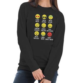 I Love Math Emoji Emoticons Teacher Mathletes Graphic Women Long Sleeve Tshirt | Favorety DE