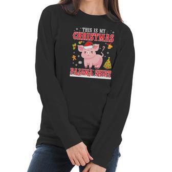 Lovely Pig On Snow Gilf This Is My Christmas Pajama Women Long Sleeve Tshirt | Favorety