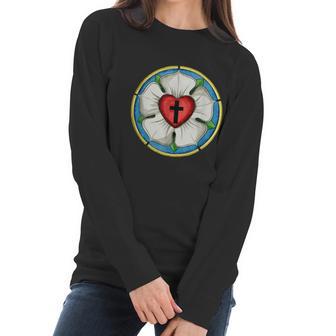 Luther Rose Seal Lutheran Symbol Christian Cross Graphic Design Printed Casual Daily Basic Women Long Sleeve Tshirt | Favorety DE