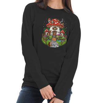 Magic Mushrooms House Forest Fungi Hippie Shrooms Fantasy Women Long Sleeve Tshirt | Favorety CA