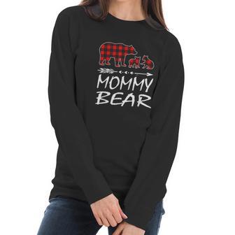 Mommy Bear Two Cubs Red Plaid Christmas Pajama Women Long Sleeve Tshirt | Favorety AU