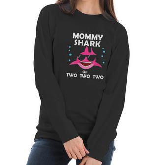 Mommy Shark Of Two Announcement Women Long Sleeve Tshirt | Favorety