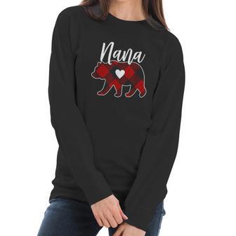 Nana Bear Christmas Buffalo Plaid Red White Women Long Sleeve Tshirt | Favorety CA