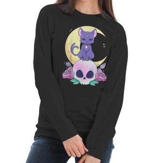 Pastel Goth Witchy Cat Cute Creepy Wiccan Cat And Skull Men Women T-Shirt Graphic Print Casual Unisex Tee Women Long Sleeve Tshirt | Favorety UK