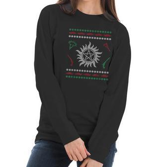 Pentagram Ugly Christmas I Sam Dean Ugly Sweater Women Long Sleeve Tshirt | Favorety