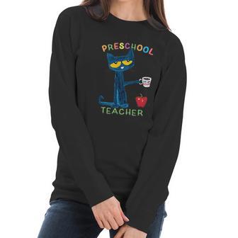 Pete The Cat With Coffee Preschool Women Long Sleeve Tshirt | Favorety UK