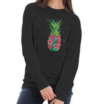 Pineapple Flowers Women Aloha Hawaii Vintage Hawaiian Women Long Sleeve Tshirt | Favorety UK