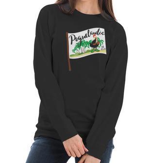 Poguelandia Flag With Chicken In Coconut Bra Women Long Sleeve Tshirt | Favorety CA