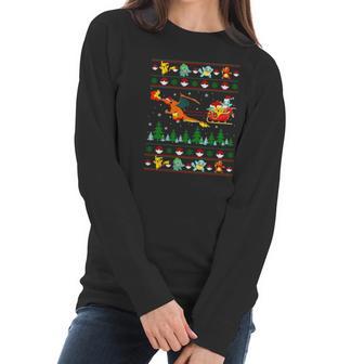 Pokemon And Dinosaur Santa Hat Christmas Women Long Sleeve Tshirt | Favorety AU