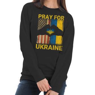 Pray For Ukraine Stand With Ukraine Ukrainian Flag Us Flag Men Women T-Shirt Graphic Print Casual Unisex Tee Women Long Sleeve Tshirt | Favorety