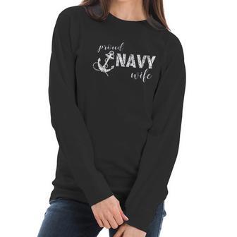 Proud Navy Wife Anchor For Navy Spouses Women Long Sleeve Tshirt | Favorety UK