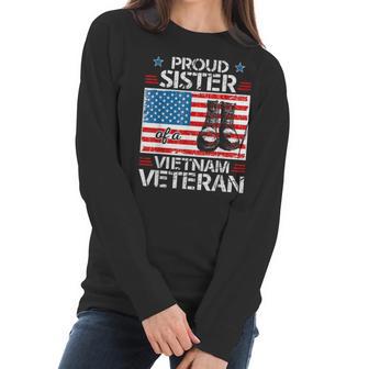 Proud Sister Of Vietnam Veteran Patriotic Usa Flag Military Women Long Sleeve Tshirt | Favorety