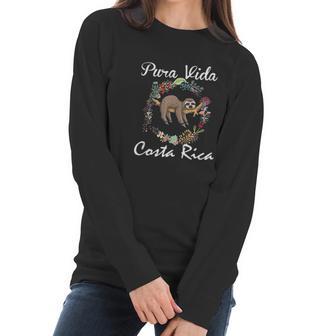 Pura Vida Costa Rica Floral Cute Sleepy Sloth Funny Gift Women Long Sleeve Tshirt | Favorety CA