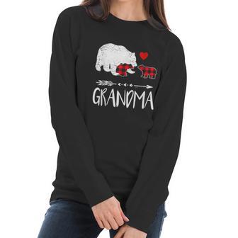 Red Plaid Grandma Bear Two Cubs Matching Buffalo Pajama Xmas Women Long Sleeve Tshirt | Favorety DE