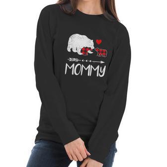 Red Plaid Mommy Bear Two Cubs Matching Buffalo Xmas Women Long Sleeve Tshirt | Favorety