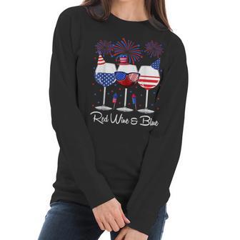 Red Wine & Blue 4Th Of July Wine Red White Blue Wine Glasses V9 Women Long Sleeve Tshirt | Favorety UK