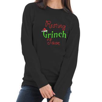 Resting Grinch Face Grinch Stole Christmas Women Long Sleeve Tshirt | Favorety CA