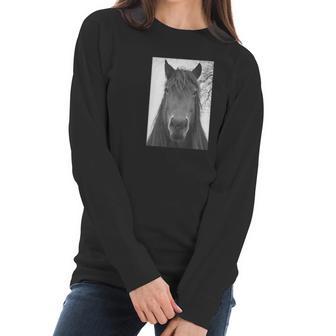 Retro Graphic Horse Head Mono Picture Women Long Sleeve Tshirt | Favorety