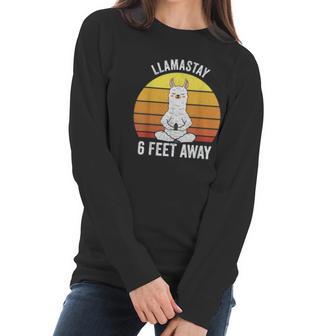 Retro Llamastay 6 Feet Away Llama Social Distancing Women Long Sleeve Tshirt | Favorety DE