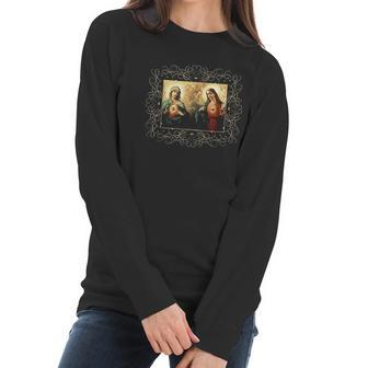 Sacred Heart And Immaculate Heart Picture Jesus And Mary Women Long Sleeve Tshirt | Favorety