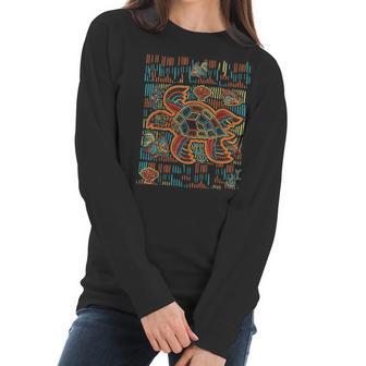 Sea Turtle Inspired By Mola Artwork Of Panama Kuna Women Long Sleeve Tshirt | Favorety