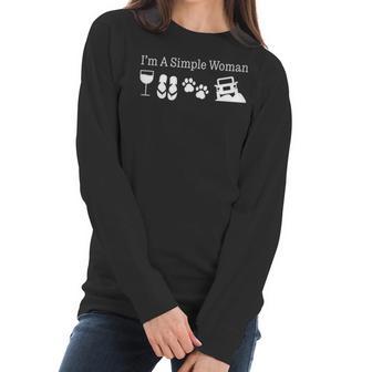 Womens Im A Simple Woman Love Wine Flip Flops Dog Jeeps Gift Women Long Sleeve Tshirt | Favorety UK