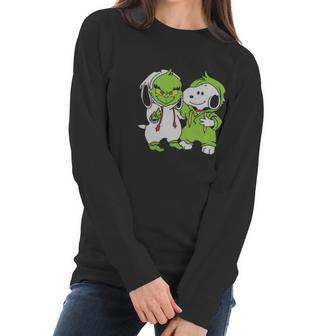 Snoopy And Grinch Fushion Peanuts How The Grinch Stole Christmas Women Long Sleeve Tshirt | Favorety DE