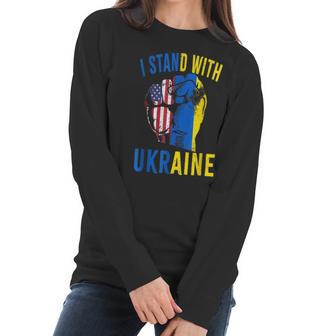 I Stand With Ukraine Flag American Flag Support Ukraine Men Women T-Shirt Graphic Print Casual Unisex Tee Women Long Sleeve Tshirt | Favorety