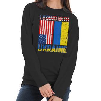 I Stand With Ukraine Support Ukraine Ukrainian American Flag V2 Men Women T-Shirt Graphic Print Casual Unisex Tee Women Long Sleeve Tshirt | Favorety DE