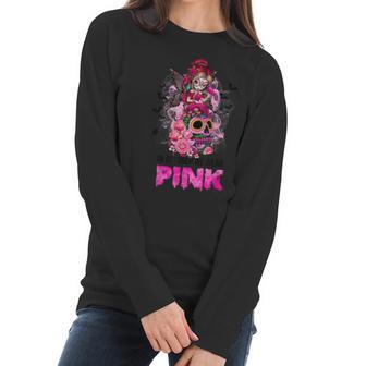 Sugar Skull Fight Breast Cancer Awareness Like A Girl Ribbon Men Women T-Shirt Graphic Print Casual Unisex Tee Women Long Sleeve Tshirt | Favorety CA