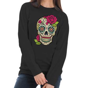 Sugar Skull Flower Crown Day Of The Dead Halloween Men Women T-Shirt Graphic Print Casual Unisex Tee Women Long Sleeve Tshirt | Favorety CA