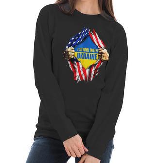 Support I Stand With Ukraine American Flag Ukrainian Flag Men Women T-Shirt Graphic Print Casual Unisex Tee Women Long Sleeve Tshirt | Favorety