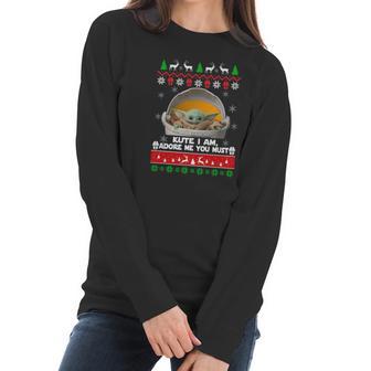 Ugly Christmas Cute I Am Must Baby Yoda Sweater Women Long Sleeve Tshirt | Favorety UK