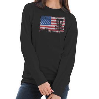 Us American Flag Disc Golf Basket Frisbee Vintage Disc Golf Women Long Sleeve Tshirt | Favorety DE