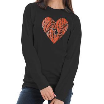 Womens Vintage Detroit Baseball Heart With Tiger Stripes Women Long Sleeve Tshirt | Favorety AU