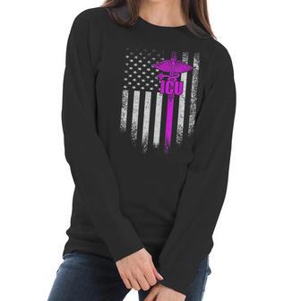 Vintage Usa Icu Intensive Care Unit Nurse American Flag Gift Women Long Sleeve Tshirt | Favorety UK