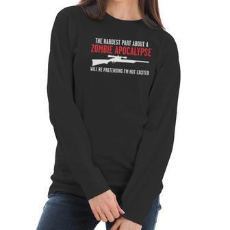 Zombie Apocalypse Hunting Humor Graphic Novelty Sarcastic Funny Women Long Sleeve Tshirt | Favorety UK