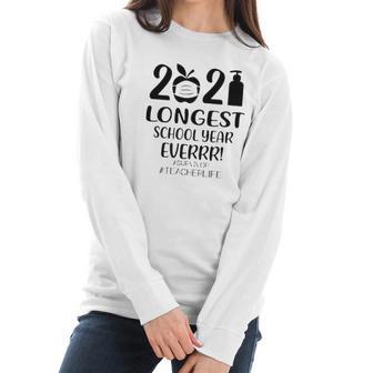 2021 Longest School Year Everrr Survivor Teacher Life Hashtag Apple Wearing Face Mask Hand Sanitizer Women Long Sleeve Tshirt | Favorety AU