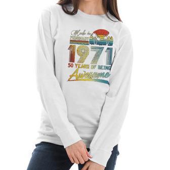 50Th Birthday Gift Vintage Retro February 1971 50 Year Old Women Long Sleeve Tshirt | Favorety UK