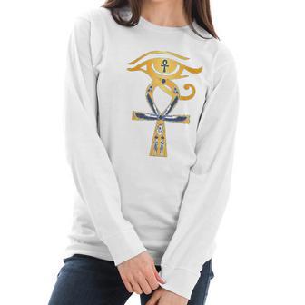 Ancient Egypt God Eye Of Horus Ankh Egyptian Symbol Women Long Sleeve Tshirt | Favorety UK