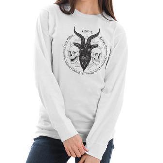 Antichrist Satanic Baphomet Demon Evil Goat Head Satan Skull Women Long Sleeve Tshirt | Favorety CA