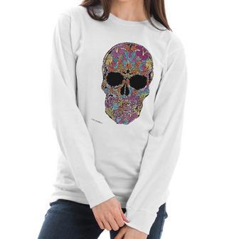 Black Flower Sugar Skull Day Of Dead Women Long Sleeve Tshirt | Favorety UK