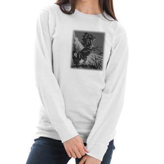 Black Horse Rearing Stallion Women Long Sleeve Tshirt | Favorety